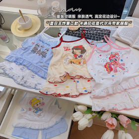 【秒杀】29元/套起！其其宝宝女童夏季吊带套装莱赛尔天丝花边女童中大童可爱公主套装