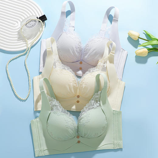 【大胸提拉防垂】夏季时尚蕾丝透气洞洞杯内衣女收副乳无钢圈文胸杏雨玉颜薄 商品图6