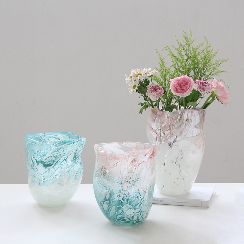 现代简约水墨纹花瓶渐变小口鲜花台面家居样板房装饰工艺品摆件