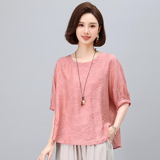 中年妈妈薄款冰丝女夏季新款宽松大码遮肚子显瘦休闲上衣   HPT-YJT5515 商品图1