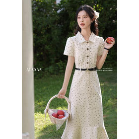 【65折秒杀】鹿向南「华扬波点」法式波点连衣裙女夏季2025年掐腰短袖A字长裙QJD00374
