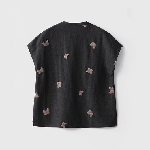 丁摩 真丝香云纱蝴蝶刺绣立领连肩袖衬衣女100桑蚕丝显瘦上衣夏新款5ZF-52049 商品图2