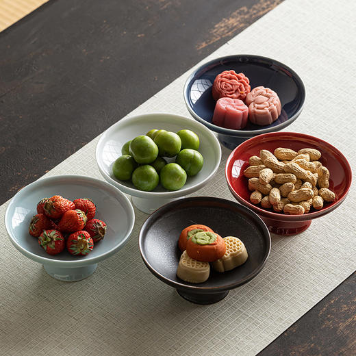 【简约高脚茶点盘】复古中式禅意糕点盘高足小号精致茶点盘简约高脚果盘点心盘家用陶瓷干果碟 商品图0