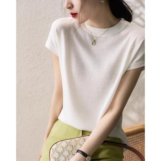百媚生 圆领宽松无袖T恤夏季薄款闪烁亮丝针织衫7717 商品图9