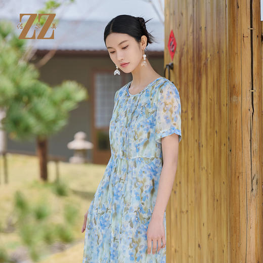 佐尔美气质碎花100%桑蚕丝连衣裙女M52LS34 商品图3