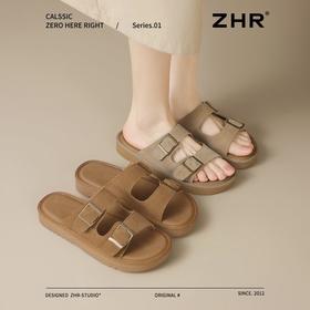 ZHR则则反绒牛皮勃肯拖鞋女外穿夏季百搭半拖勃肯鞋女沙滩凉拖鞋