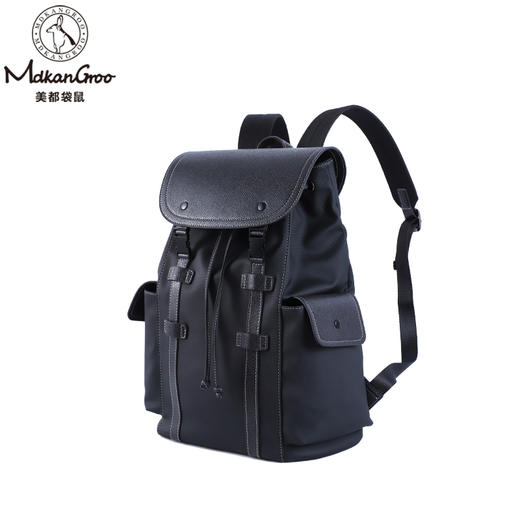 美都袋鼠/MDKANGROO时尚休闲黑色皮质电脑双肩包MDXXB4015-A 商品图1