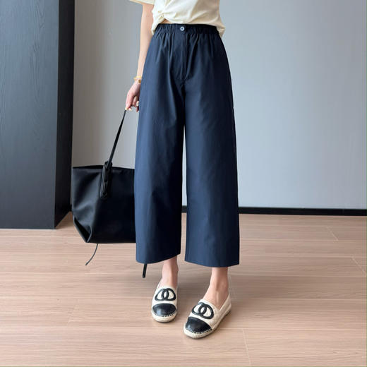 宽松气球裤一粒扣松紧腰高密棉宽松直筒阔腿九分裤女25夏款 商品图0