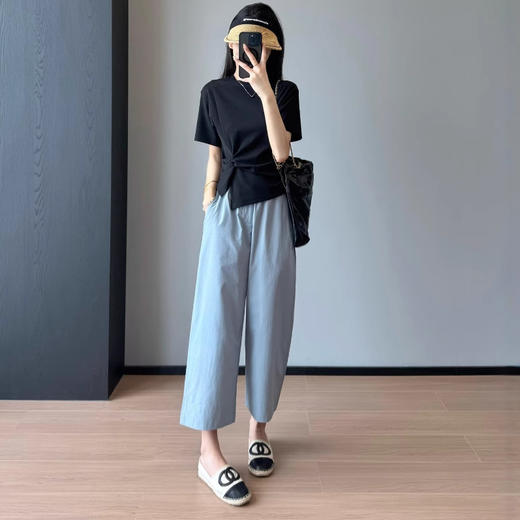 宽松气球裤一粒扣松紧腰高密棉宽松直筒阔腿九分裤女25夏款 商品图2