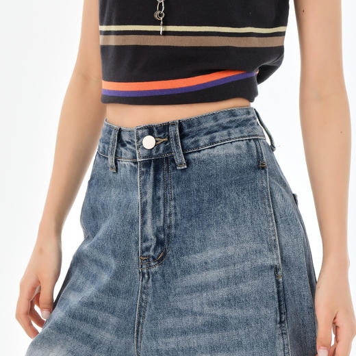 罗蒙夏季女士牛仔裤高腰显瘦阔腿七分裤时尚百搭宽松牛仔裤休闲通勤裤子 商品图3