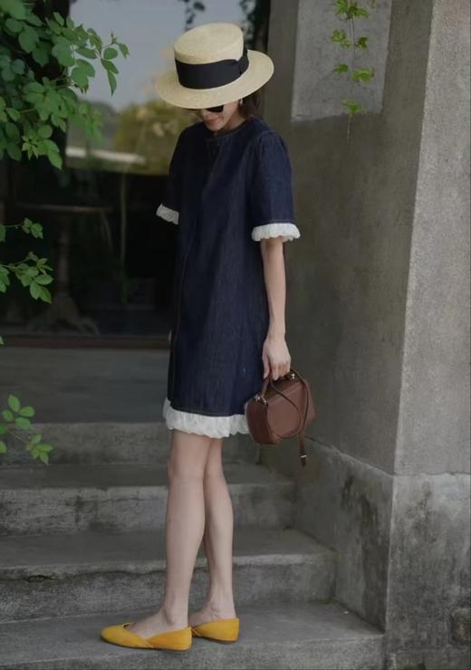 老米优品🎈3-5天！韩代同款《复古丹宁🍃欧根纱木耳边设计款牛仔连衣裙》显瘦显高的神仙裙 
子，复古浪漫~Q250416B 下架 商品图6