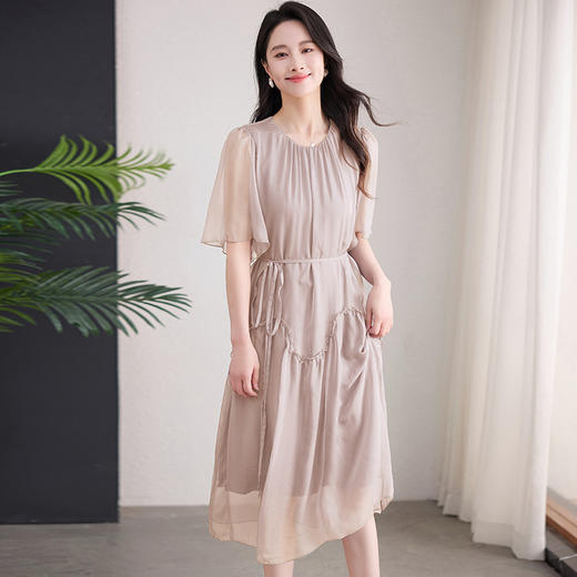 丁摩 纯色真丝连衣裙桑蚕丝气质飘逸裙子538 商品图5