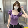 西遇泡泡袖T恤女夏季新款蝴蝶结系带正肩修身显瘦短款上衣SS050881 商品缩略图1