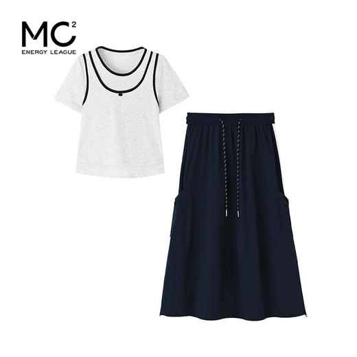 女装假两件上衣配织带半裙套装-66122S5223005 商品图0