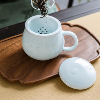 昌南茶杯陶瓷带过滤带盖景德镇影青单杯子家用办公泡茶杯禅意莲心 /厨具 /茶具 /茶杯 商品图3