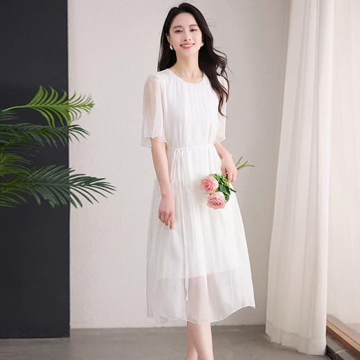 丁摩 纯色真丝连衣裙桑蚕丝气质飘逸裙子538 商品图2