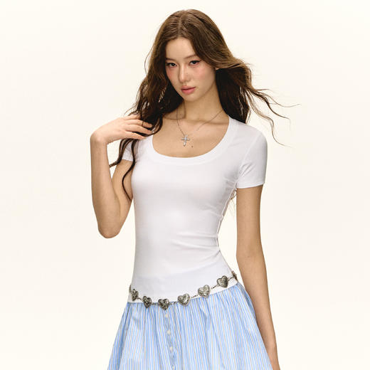 Ariseism 美式基础修身正肩短袖t恤女夏季新款纯色百搭显瘦上衣 商品图1