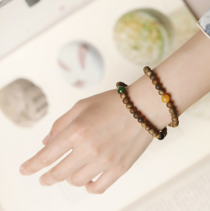 【青山特惠】6mm 55颗 绿棋楠 【华蓉】沉香双圈手链 c28