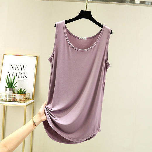 丁摩 莫代尔背心女夏季薄款宽松中长款打底衫内搭大码无袖纯色上衣5ZF-2203 商品图3