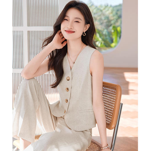 【天然亚麻，干爽透气】枝辑夏季新款老钱风亚麻马甲短裤长裤套装 商品图5