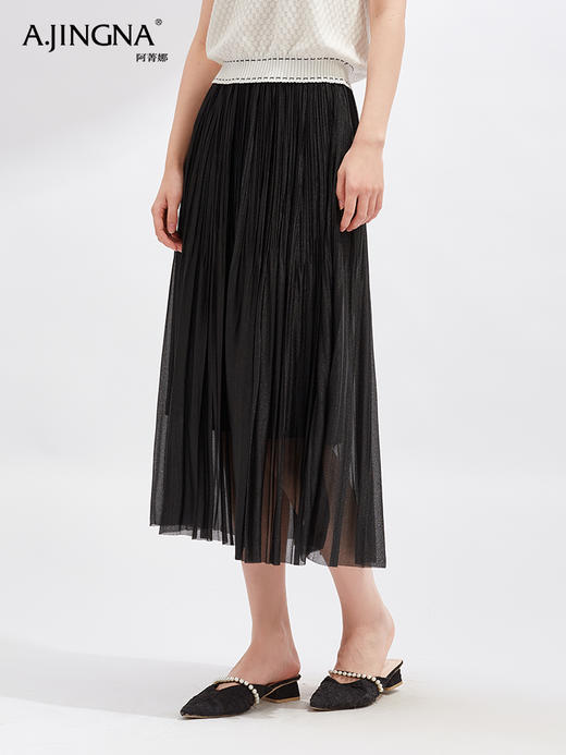 【轻盈舒适】阿菁娜飘逸仙气褶艺半身A字裙F30X213016 商品图2