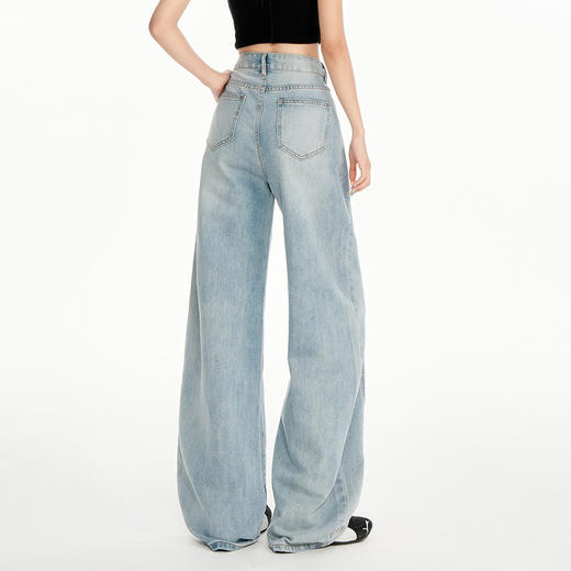 罗蒙女士浅色阔腿牛仔裤女夏季高腰显瘦垂感宽松休闲通勤直筒裤 商品图2