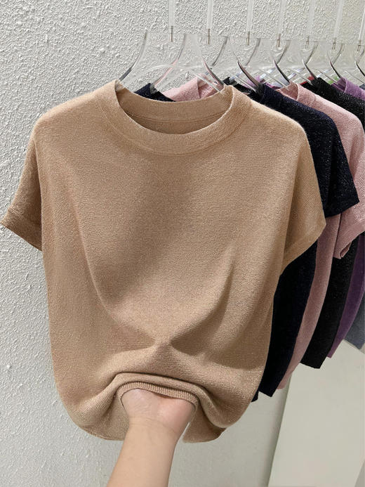 百媚生 圆领宽松无袖T恤夏季薄款闪烁亮丝针织衫7717 商品图6