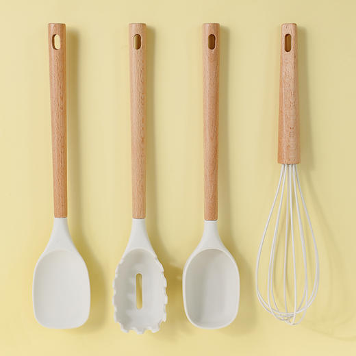 【榉木大白硅胶铲勺】硅胶锅铲勺子煎铲套装榉木手柄不粘锅可用耐高温汤勺饭勺厨房用品 商品图1