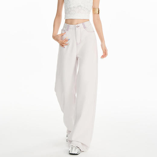 罗蒙女士高腰直筒牛仔裤宽松显瘦时尚百搭长裤舒适休闲通勤女裤 商品图2