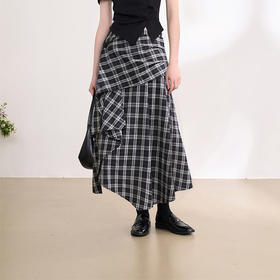 【解构主义】设计感不规则黑白格纹半身裙女夏季半裙V1150758