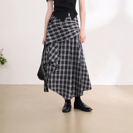 【解构主义】设计感不规则黑白格纹半身裙女夏季半裙V1150758 商品图0