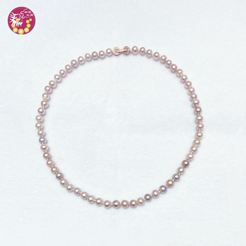 珍珠项链-淡紫【6.4-7.6mm】编号200066