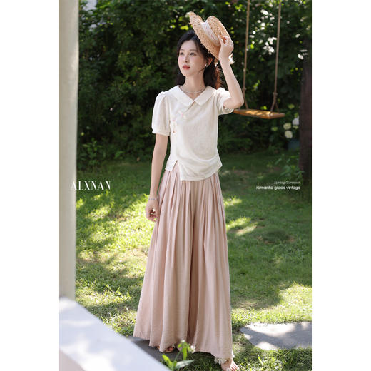 【6折秒杀】鹿向南「​奶盐假日」高腰直筒休闲裤女夏粉色显瘦垂感阔腿长裤子 商品图1