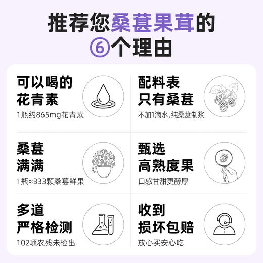 凝时紫露（速冻桑葚果茸） 桑葚汁 鲜果急冻锁鲜+物理压榨 自然香甜 500g*4瓶 商品图1