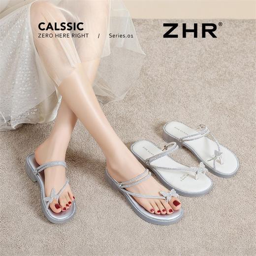 ZHR则则蝴蝶水钻夹趾凉鞋女鞋2025夏季新款时髦简约百搭平底拖鞋 商品图5