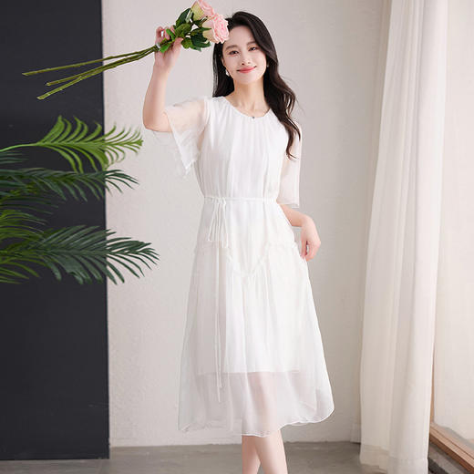 丁摩 纯色真丝连衣裙桑蚕丝气质飘逸裙子538 商品图1