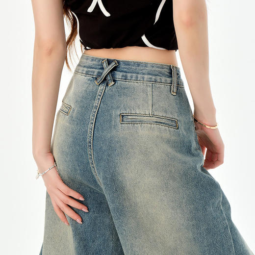 罗蒙夏季女士牛仔裤短款五分裤时尚百搭休闲裤子直筒阔腿裤子 商品图4