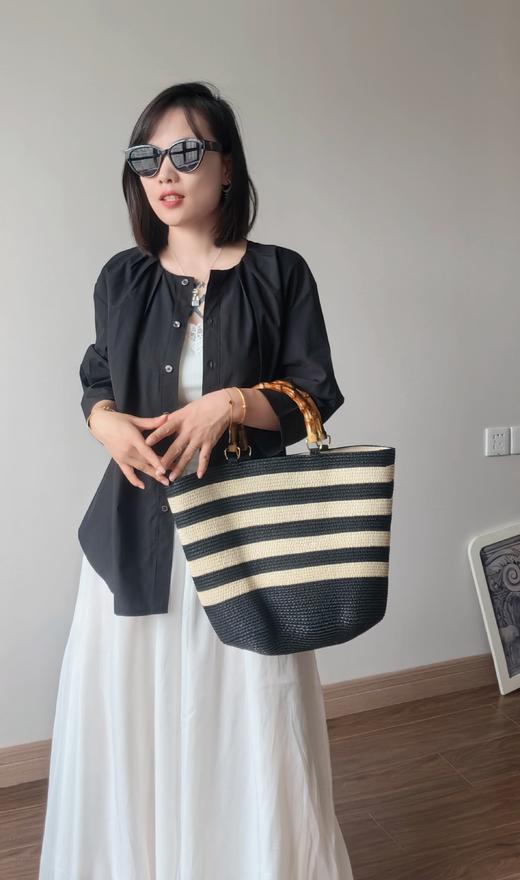 法式设计感轻薄凉感天丝棉打褶圆领显瘦中袖衬衫 商品图10