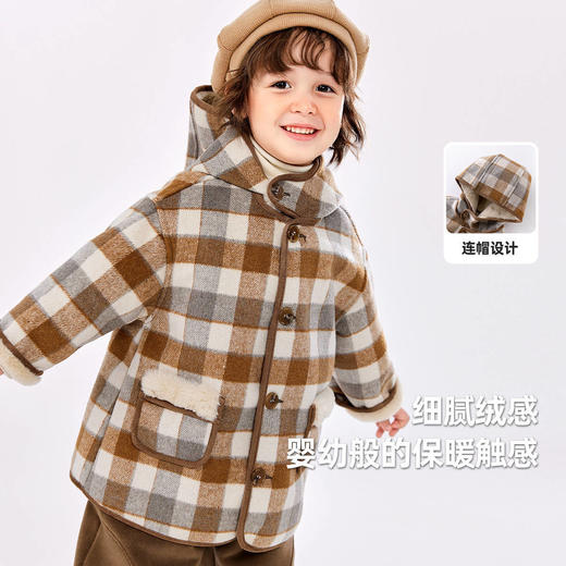 【直降】嘟嘟家男童连帽大衣秋冬加绒女童格纹外套冬季宝宝童装 商品图1