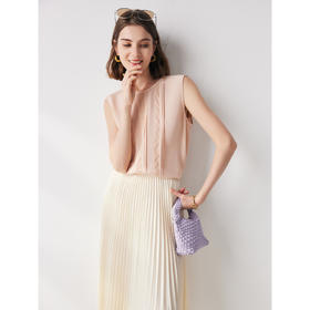 「自」全新升级【铂金会员312/天猫419/差价107】(02158)洛诗琳桑蚕丝无袖上衣2025春夏通勤圆领蕾丝拼接真丝套头衫