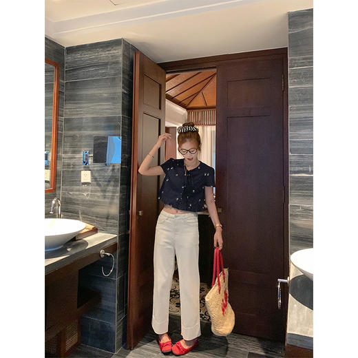 <曾小咸推荐>4.4现货秒杀 ！微信超特价！韩系系带绣花短袖衬衫 日常129.99 立减70 秒杀59.99！！ 商品图3