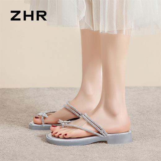 ZHR则则蝴蝶水钻夹趾凉鞋女鞋2025夏季新款时髦简约百搭平底拖鞋 商品图7