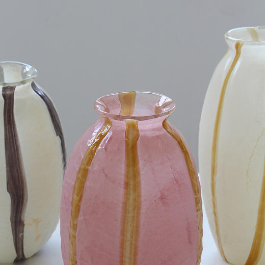 中古条纹磁粉小口玻璃花瓶摆件花插水培工艺品 商品图3
