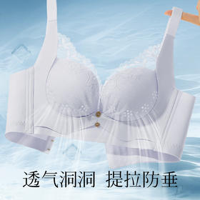 【大胸提拉防垂】夏季时尚蕾丝透气洞洞杯内衣女收副乳无钢圈文胸杏雨玉颜薄