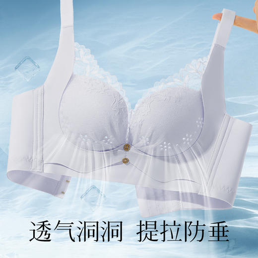 【大胸提拉防垂】夏季时尚蕾丝透气洞洞杯内衣女收副乳无钢圈文胸杏雨玉颜薄 商品图0