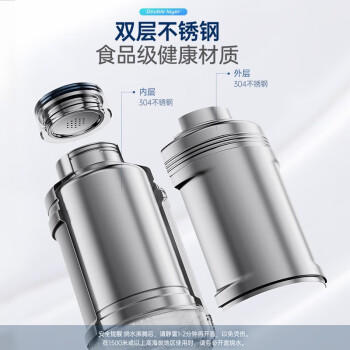 摩飞电器（Morphyrichards）电热水壶 便携式烧水壶 家用户外旅行1L大容量双层304不锈钢保温防烫旅行电水壶电热水杯MR6061蓝 商品图2