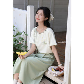 鹿向南「青野浮香」杏色法式气质设计感短袖T恤女夏甜美独特上衣