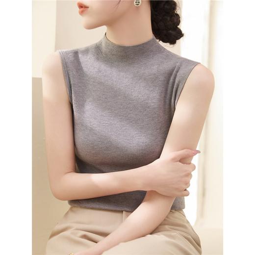 百媚生 夏季莱赛尔天丝修身无袖T恤针织衫5867 商品图3