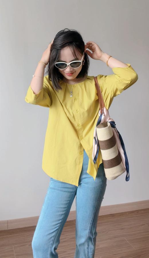 法式设计感轻薄凉感天丝棉打褶圆领显瘦中袖衬衫 商品图4