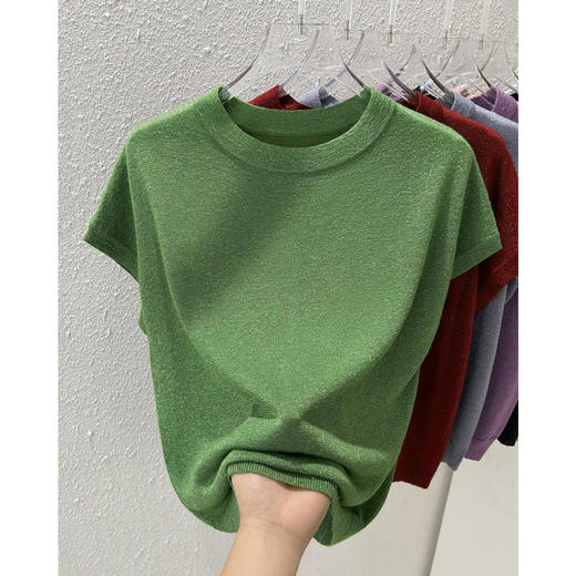 百媚生 圆领宽松无袖T恤夏季薄款闪烁亮丝针织衫7717 商品图2